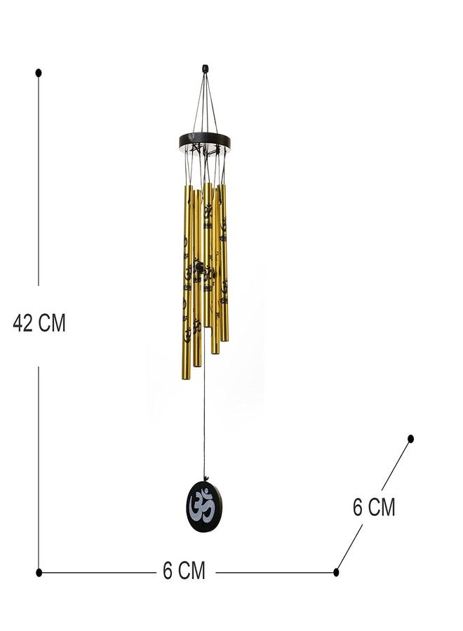 TEJ GIFTS Feng Shui Metal Wind Chime with Om Printed 5 Pipes for Positive Energy, Decorative Outdoor/Indoor Hanging Bells, Good Luck Chimes for Home/Balcony Decoration (Golden Small) - Image 2